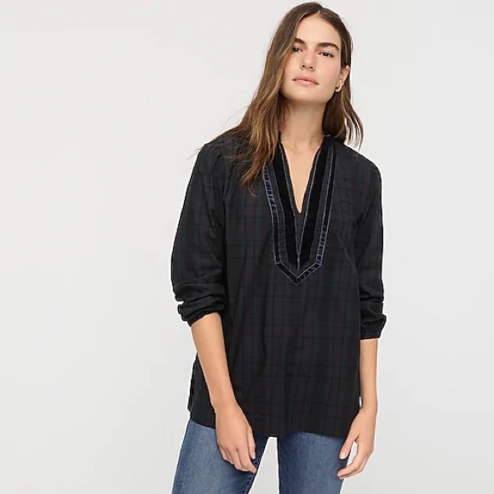 J Crew Velvet Trimmed Tunic in Black Watch Tartan